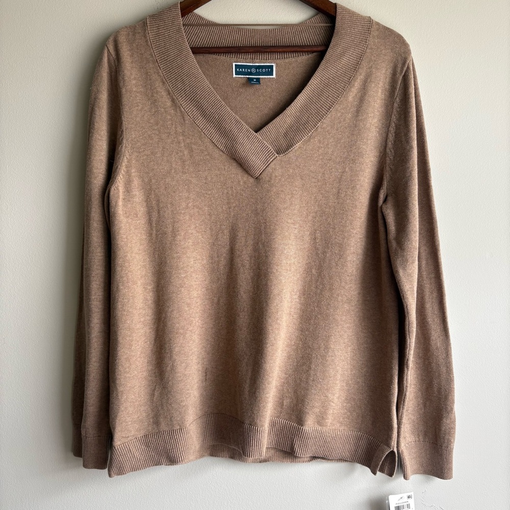 Karen Scott Chestnut Heather V-Neck Pullover Sweater‎ Size Medium NWT
